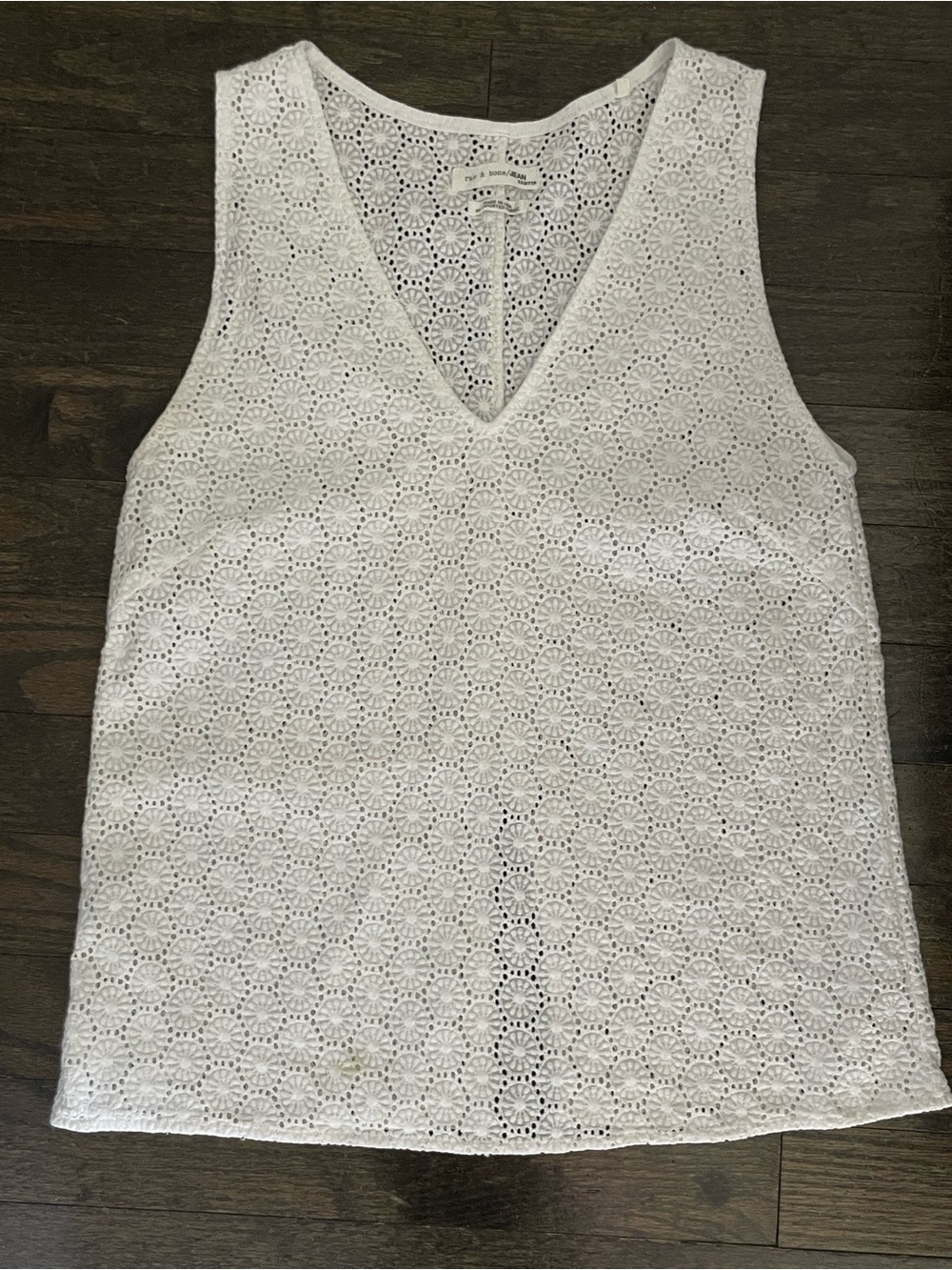 Rag & Bone JEAN White Cotton Eyelet V-Neck Top XXS